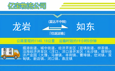 龙岩到如东物流公司