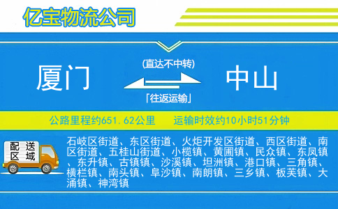 厦门到中山物流公司