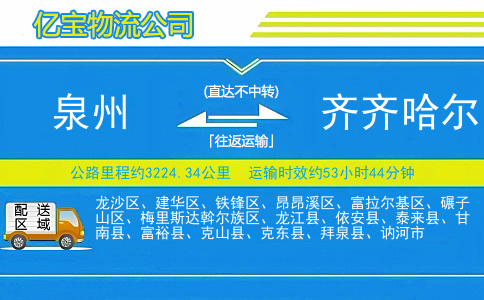 泉州到齐齐哈尔物流公司